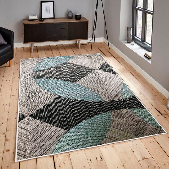 Conceptum Alfombra de Algodón 160 x 230 cm Azul, Gris y Negro